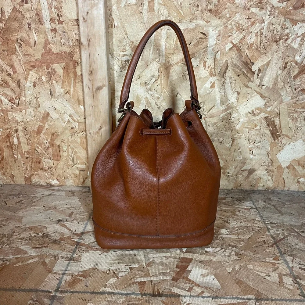 Madewell Bucket Bag Women Medium Cognac Brown Leather Drawstring Crossbody